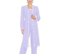 Leader of the Beauty Pantalon 3 pièces en mousseline de soie avec perles pour mère de la mariée avec veste longue pour femme, lavande, 48