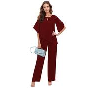 Leader of the Beauty Pantalon mère de la mariée 2 pièces pour femme Plus Pantalon Costume Invité de mariage Tenue formelle, bordeaux, 46