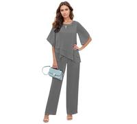 Leader of the Beauty Pantalon mère de la mariée 2 pièces pour femme Plus Pantalon Costume Invité de mariage Tenue formelle, gris, 38
