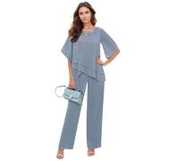 Leader of the Beauty Pantalon mère de la mariée 2 pièces pour femme Plus Pantalon Costume Invité de mariage Tenue formelle, Bleu poudré, 54