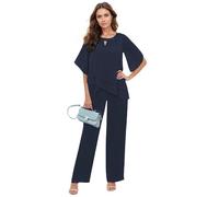 Leader of the Beauty Pantalon mère de la mariée 2 pièces pour femme Plus Pantalon Costume Invité de mariage Tenue formelle, bleu marine, 42