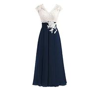 Leader of the Beauty Robe de Demoiselle d'honneur en Mousseline de Soie avec col en V - Bleu - 44