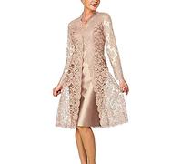 Leader of the Beauty Robe de mère de la mariée 2 pièces pour femme - Longueur thé - Robe formelle avec veste en dentelle, champagne, 44