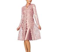 Leader of the Beauty Robe de mère de la mariée 2 pièces pour femme - Longueur thé - Robe formelle avec veste en dentelle, rose gold, 44