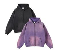 Leader of the Beauty Sweats à capuche surdimensionnés pour hommes avec fermeture éclair intégrale, pull en coton lourd, épaules tombantes, sweats à capuche unisexes décontractés 2025, Rose/noir, M
