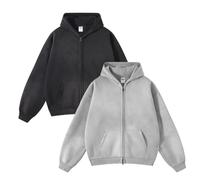 Leader of the Beauty Sweats à capuche surdimensionnés pour hommes avec fermeture éclair intégrale, pull en coton lourd, épaules tombantes, sweats à capuche unisexes décontractés 2025, Noir + gris
