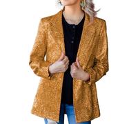 Leader of the Beauty Veste à paillettes ouverte sur le devant avec un bouton à manches longues pour femme, Orange, XS