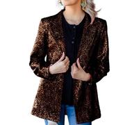 Leader of the Beauty Veste à paillettes ouverte sur le devant avec un bouton à manches longues pour femme, marron, XXL
