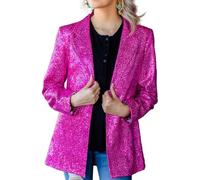 Leader of the Beauty Veste à paillettes ouverte sur le devant avec un bouton à manches longues pour femme, fuchsia, XS