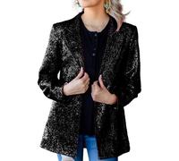 Leader of the Beauty Veste à paillettes ouverte sur le devant avec un bouton à manches longues pour femme, Noir , L