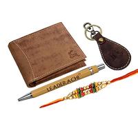 LEADERACHI Raksha Bandhan Hunter Portefeuille en cuir avec porte-clés en cuir et stylo en bois avec coffret cadeau Rakhi Combo pour homme (Rakhi-WKP-4), chasseur, accessoires de voyage, CHASSEUR