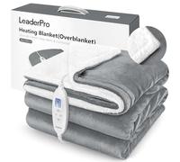 LeaderPro Couverture Chauffante 180x160cm, 2 Places, Plaid Chauffant Électrique, Minuterie 1-9h, 10 Températures, Protection Contre la Surchauffe, Lavable en Machine pour Lit et Canapé,Gris Clair
