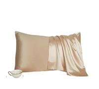 leaderss Taie Oreiller Satin，D‘Oreiller Soie Taie d'oreiller en Soie de mûrier Naturelle for Cheveux et Peau - Face en Soie Pure et Dos en Fibre Respirante, 1 Paquet(Golden,50x75cm)