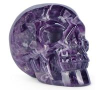LEADGEM Tête de mort en cristal d'améthyste sculptée à la main Grande statue de crâne en quartz sculptée à la main Décoration pour le jour des morts Halloween (7,6 cm)