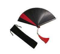 Leadigol Éventail pliable en soie de bambou chinois, japonais, vintage, en bambou, pour fête, mariage, danse, classique, noir
