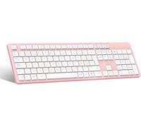 LeadsaiL Clavier sans fil rose QWERTY espagnol Clavier USB ergonomique sans fil pleine taille, clavier numérique touches, 12 raccourcis multimédia pour Windows Mac PC Ordinateur portable