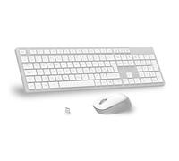 LeadsaiL Clavier Souris sans Fil, Ergonomique Ensemble Clavier de Souris Pleine Taille, 2,4 GHz avec Récepteur USB, 12 Boutons Programables pour PC, Portable, Windows, Mac AZERTY Français-Blanc Gris