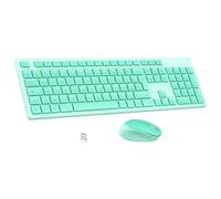 LeadsaiL Clavier Souris sans Fil, Ergonomique Ensemble Clavier de Souris Pleine Taille, 2,4 GHz avec Récepteur USB, 12 Boutons Programables pour PC, Portable, Windows, Mac AZERTY Français-Vert Menthe