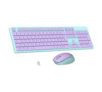 LeadsaiL Clavier Souris sans Fil, Ergonomique Ensemble Clavier de Souris Pleine Taille, 2,4 GHz avec Récepteur USB, 12 Boutons Programables pour PC, Portable, Windows, Mac AZERTY Français-Violet Vert