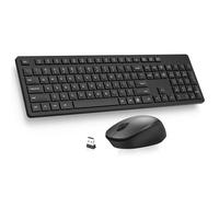 LeadsaiL Ensemble clavier et souris sans fil 2,4 GHz USB pour ordinateur portable HP/Lenovo et Mac - Disposition QWERTY britannique - Design ergonomique avec 12 raccourcis multimédia - Noir