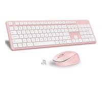 LeadsaiL Ensemble clavier et souris sans fil 2,4 GHz USB pour ordinateur portable HP/Lenovo et Mac - Design ergonomique avec 12 raccourcis multimédia - Rose