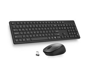LeadsaiL Ensemble clavier et souris sans fil 2,4 GHz USB pour ordinateur portable HP/Lenovo et Mac - Disposition QWERTY britannique - Design ergonomique avec 12 raccourcis multimédia - Noir