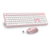 LeadsaiL Ensemble Clavier et Souris sans Fil, Ultra Mince and Silencieux Clavier AZERTY Français Pleine Taille 2.4G avec Récepteur USB pour PC, Ordinateur Portable, Windows, Mac -Rose