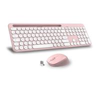 LeadsaiL Ensembles Clavier et Souris, Ensemble De Clavier Souris Ergonomique Pleine Taille, 2,4 GHz avec Récepteur USB pour PC, Portable, Windows, Mac AZERTY Français-Rose