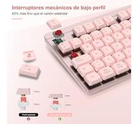 LeadsaiL FA98 Clavier mécanique à profil bas, Pack clavier et souris sans fil avec commutateur rouge, connexion linéaire, touches QWERTY espagnoles avec pavé numérique pour Windows, Mac - Rose