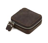 LEADSDGE Boîte de voyage pour bijoux en cuir véritable marron - Sacs de présentation pour montres - Organisateurs d'accessoires en cuir pour hommes et femmes