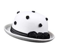 LEADSDGE Chapeau d'hiver à large bord pour femme avec haut rond en coton avec bande en dentelle fleur rose pour mariage Noël chapeau résistant à l'eau, blanc, Taille unique