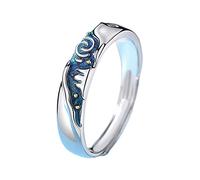 LEADSDGE Moon Starry-Sky Van-Gogh Couple Bagues Étudiant Peinture pour Femmes Hommes Amateurs de Bijoux, Cuivre