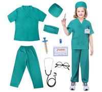 LEADSTAR Déguisement Docteur Enfant,Costume Cosplay de Médecin avec Stéthoscope Halloween Costume d'infirmière Dress Up,Jouet d'Imitation et Cadeau pour Enfants 3-10 Ans (L) (Vert, S)