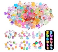 LEADSTAR Lot de 100 Mini Animaux en Résine Mini Canards,8 Styles Lumineux Petites Figurines de Canards,Lapins,Licornes,Miniatures Décoration pour Bricolage, Maisons de Poupées,Paysages et Aquariums