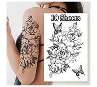 LEADTEAM 10 Feuilles Tatouage Ephemere Femme, Faux Tatouage 3D Rose Papillon Adhésif, Autocollant Tatouage Bras Imperméable Adultes Collage