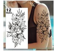 LEADTEAM 12 Feuilles Tatouage Ephemere Femme, Faux Tatouage 3D Rose Fleur Autocollant à Coller, Tatouage Temporaire Adhésif Femme Adultes Collage