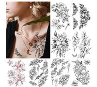 LEADTEAM 8 Feuilles Faux Tatouages Femme, 3D Tatouage Ephemere Autocollant Rose Fleur Bras, Tatouages Adhésifs Adultes Fête Cadeau déco