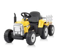 LEADZM 12V Tracteur Électrique pour Enfants avec Remorque Amovible, Véhicule Électrique Enfant avec Lumière LED, Musique et Klaxon, Télécommande 2,4 GHz Jaune