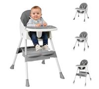 LEADZM 2 en 1 Chaise Haute Bébé Pliable, 3 Angles Réglables, Double Plateau Amovible, avec Roues Universelles et Panier de Rangement, Charge Maximale 15 kg, Bébés Âgés de 6 à 36 Mois (Gris)