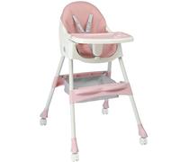 LEADZM 2 en 1 Chaise Haute Bébé Pliable, 3 Angles Réglables, Double Plateau Amovible, avec Roues Universelles et Panier de Rangement, Charge Maximale 15 kg, Bébés Âgés de 6 à 36 Mois (Rose Bébé)