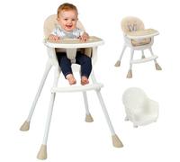 LEADZM 3 en 1 Chaise Haute Bébé, Tabouret bas Variable, Double Plateau Amovible, avec Ceinture de Sécurité à 5 Points, Charge Maximale 15 kg, Convient aux Bébés de 6 à 36 Mois (Beige)