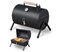 LEADZM Barbecue Charbon de Bois avec grande grille de cuisson，Voiture barbecue mobile - Fumoir en métal pour jardin et terrasse - avec table d'appoint et thermostat (42 x 30 x 36 cm)