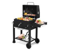 LEADZM Barbecue Charbon de Bois avec grande grille de cuisson，Voiture barbecue mobile - Fumoir en métal pour jardin et terrasse - avec table d'appoint et thermostat (116x 57 x 108 cm)