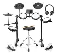 LEADZM Batterie Électronique Débutant Professionnelle, Kit de Batterie Numérique 6.5 in avec Baguettes et Trône de Tambour, 15 Sets de Batterie, 150 Sons, 10 Demo Songs, USB MIDI