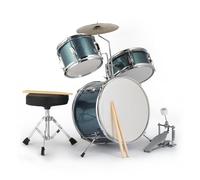 LEADZM Batterie pour Enfants 14", Kit de Batterie 3 Pièces pour Débutants avec Tabouret, Pédale de Grosse Caisse et 2 Baguettes, Cymbale, Tom et Caisse Claire pour les 3 ans et plus (Bleu)