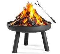 LEADZM Brasero Ø60 cm en Fer | avec 2 Poignées Stables + Crochet À Feu, Panier À Feu pour Bois & Charbon, Bac À Feu comme Foyer pour Jardin Terrasse Extérieur Feu De Camp,Noir