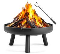 LEADZM Brasero Ø70 cm en Fer | avec 2 Poignées Stables + Crochet À Feu, Panier À Feu pour Bois & Charbon, Bac À Feu comme Foyer pour Jardin Terrasse Extérieur Feu De Camp,Noir
