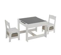 LEADZM Bureau pour Enfants, Table 3-en-1 avec 2 Chaises (3 pièces), à Dessin avec Espace de Rangement en Bois - Table Polyvalente pour Manger, Étudier et Jouer (Gris)