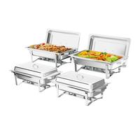 LEADZM Chafing Dish 2PCs，9L Chauffe Plat，Chauffe Plat Buffet en Acier Inoxydable， pour Fêtes, Mariage, Banquets, Buffet Libre，Restauration-Couleur Argent
