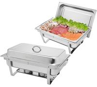 LEADZM Chafing Dish 4PCs，9L Chauffe Plat，Chauffe Plat Buffet en Acier Inoxydable， pour Fêtes, Mariage, Banquets, Buffet Libre，Restauration-Couleur Argent